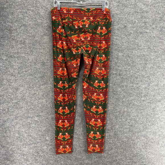 LulaRoe Leggings Women M Medium Red Striped Christmas Print Tall & Curvy Pull On - Picture 2 of 10